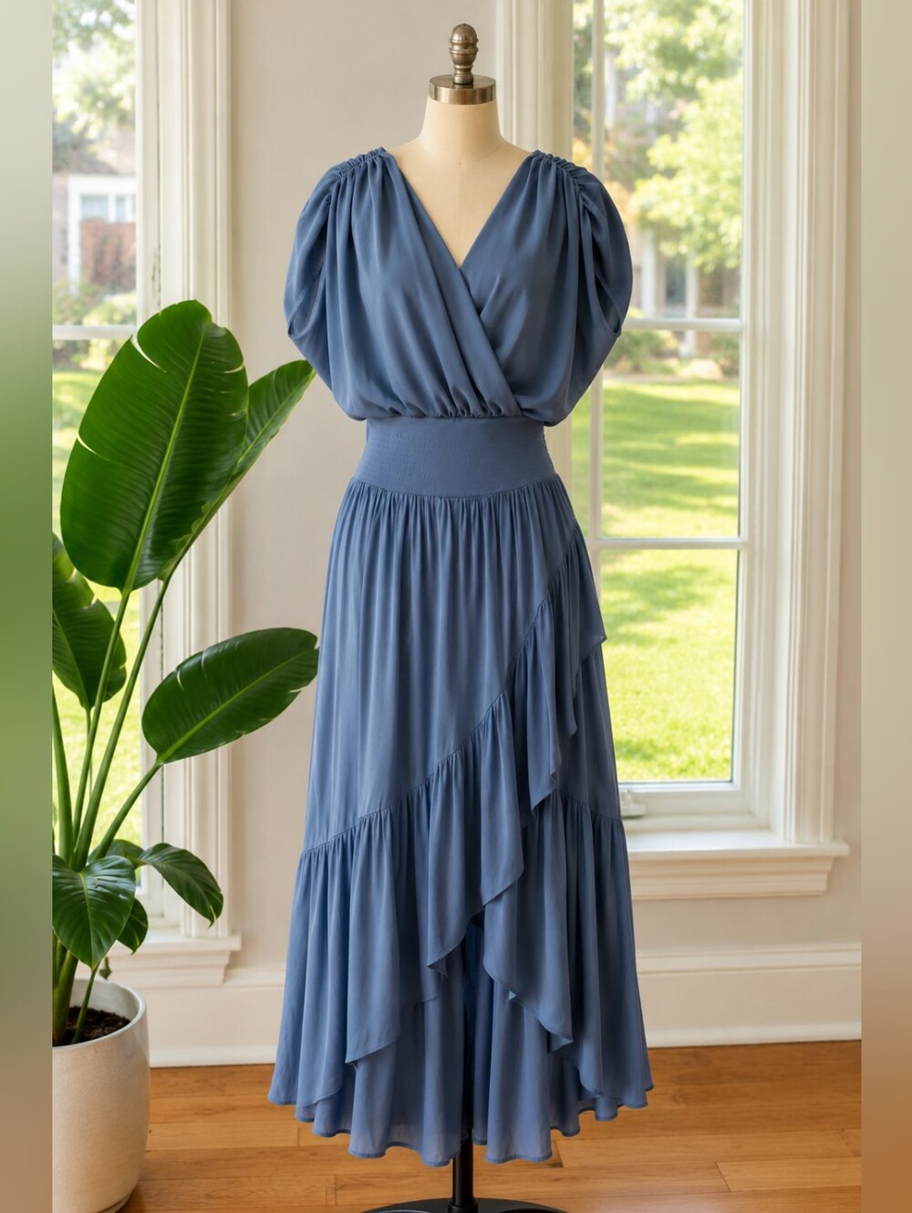White House Black Market 2-Piece Blue Matching Set | Surplice Top XXS & Ruffle M